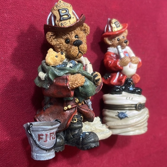 Boyds Bears & Friends FIREMAN figures ceramic fire fighters baby 2 teddy bears - Picture 2 of 13